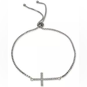 🆕 Giani Bernini Sterling Silver Cubic Zirconia Adjustable Cross Bracelet